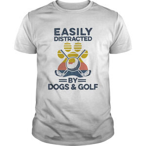 Easily Distracted By Dogs And Golf Footprint Retro Shirt